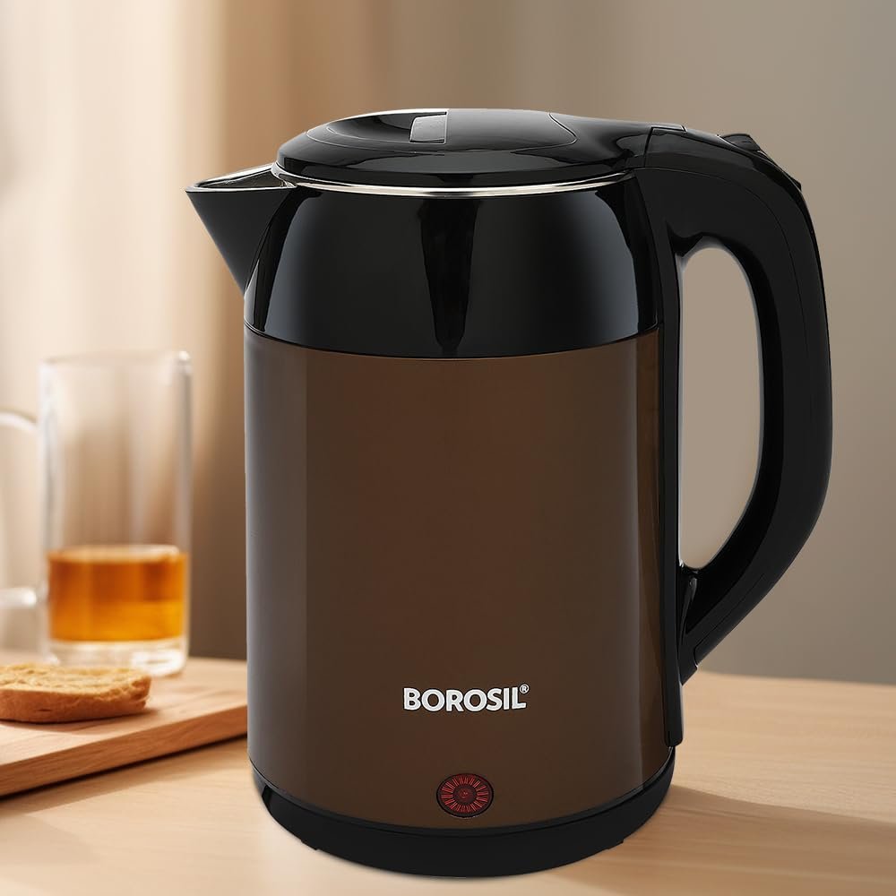 Borosil 1.8L 1800W Stainless Steel Cooltouch Electric Kettle | Boil Water for Tea/Coffee/Soup/Noodles | Water Heater Jug | Auto Cut-off, Dry Boil Protection | Multipurpose Kettle | 1 Year Warranty