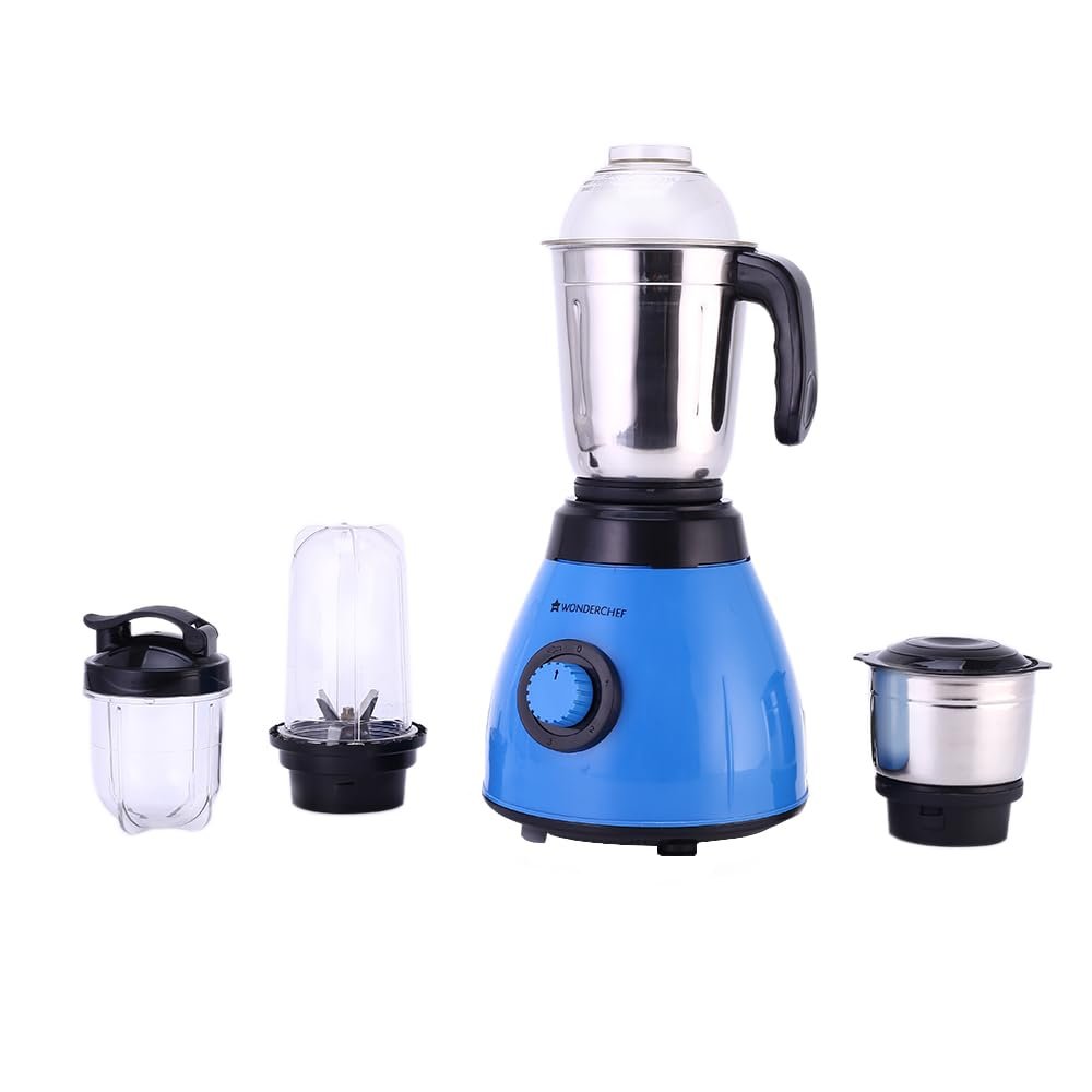 Wonderchef Acura Blender Pro Mixer Grinder 500W, 230V~50Hz, 4 Jars(2 Stainless Steel + 2 Polycarbonate Jars), Black & Blue, 2 Years Warranty by Wonderchef