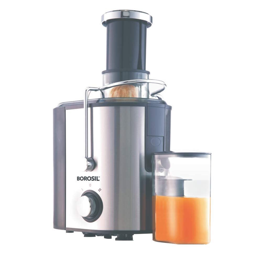 Borosil Primus Plus Juicer, 500 W, Stainless Steel Centrifugal Juicer, 1.25 L Pulp Collector, 64 mm Feed Chute, Silver