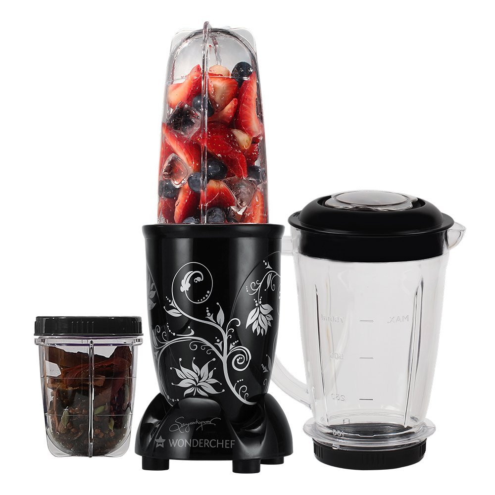 Wonderchef Nutri-blend Juicer, Mixer, Grinder, Blender & Smoothie Maker | 22000 RPM, 400W |100% Full Copper Motor | 3 unbreakable jars | 2 Years warranty | Recipe book by Chef Sanjeev Kapoor | Black