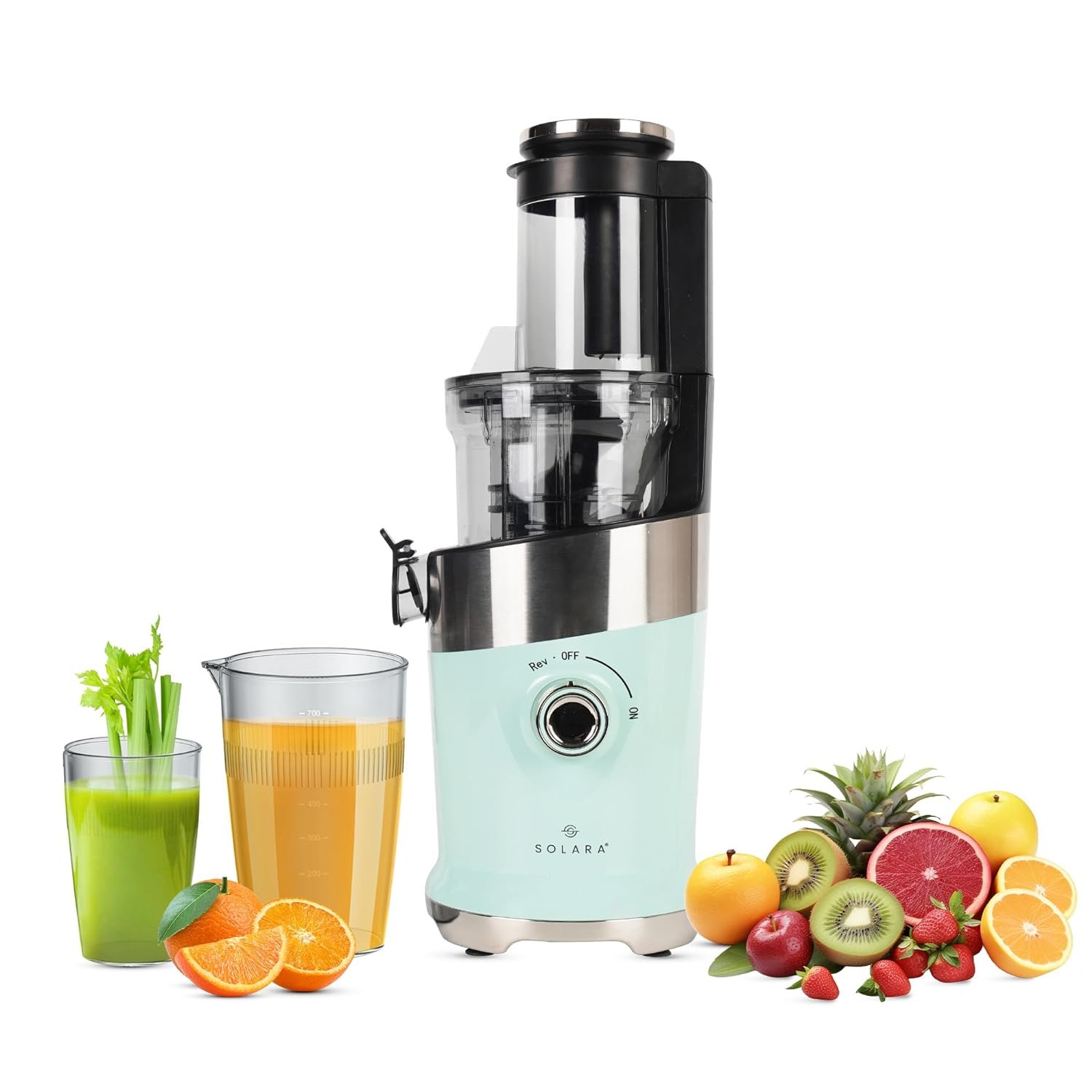 SOLARA Cold Press Vertical Slow Juicer, Easy Clean Slow Juicer Cold Pressed Juice Extractor, Slow Juicer for Fruits & Vegetables, 1 Speed + Reverse Function Masticating Juicer, Aqua