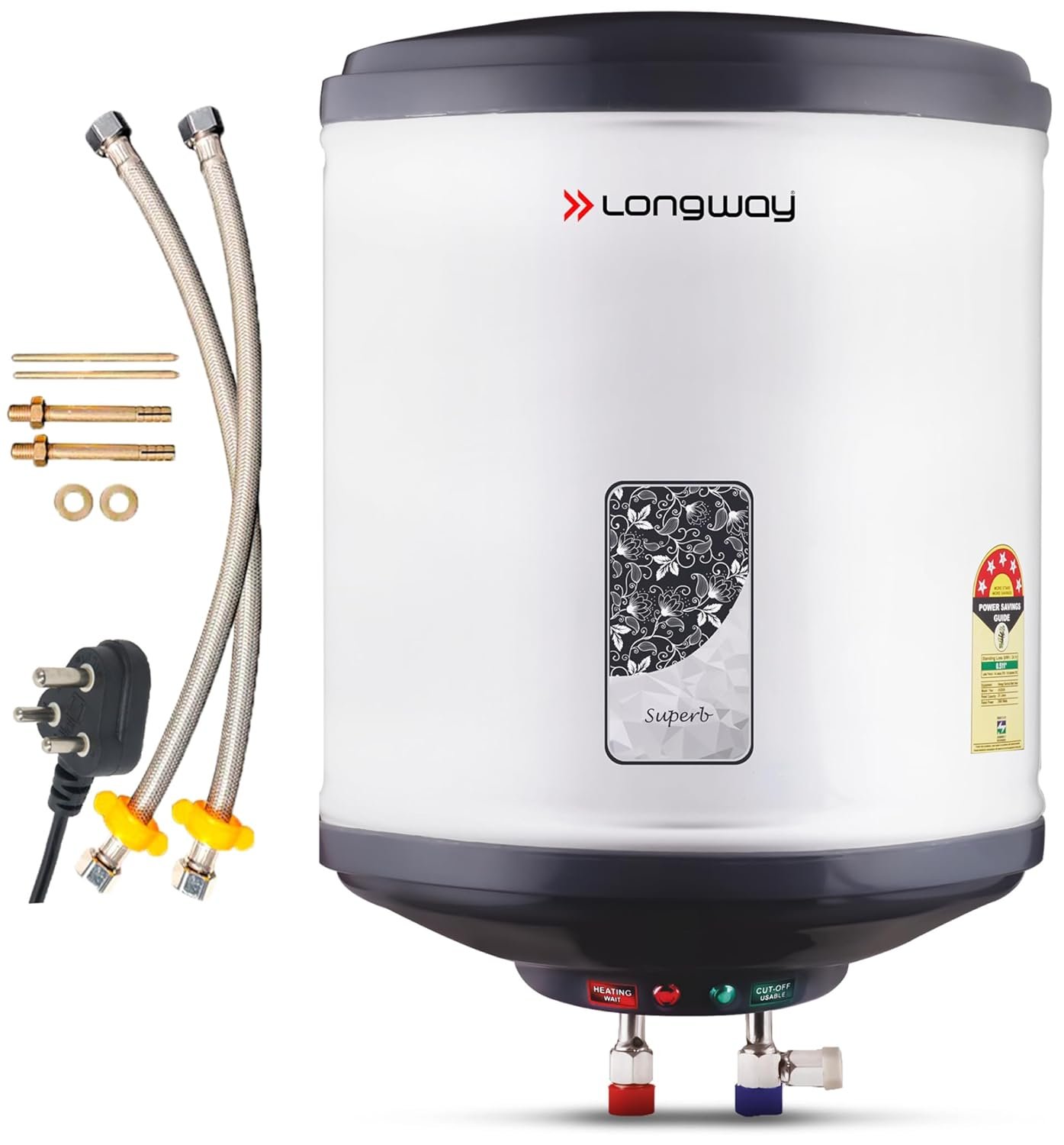 Longway Superb 5 Star Rated Automatic Water Heater for Home, Water Geyser, Electric Geyser with Multiple Safety System & Anti-Rust Coating |Gray, 10 Ltr