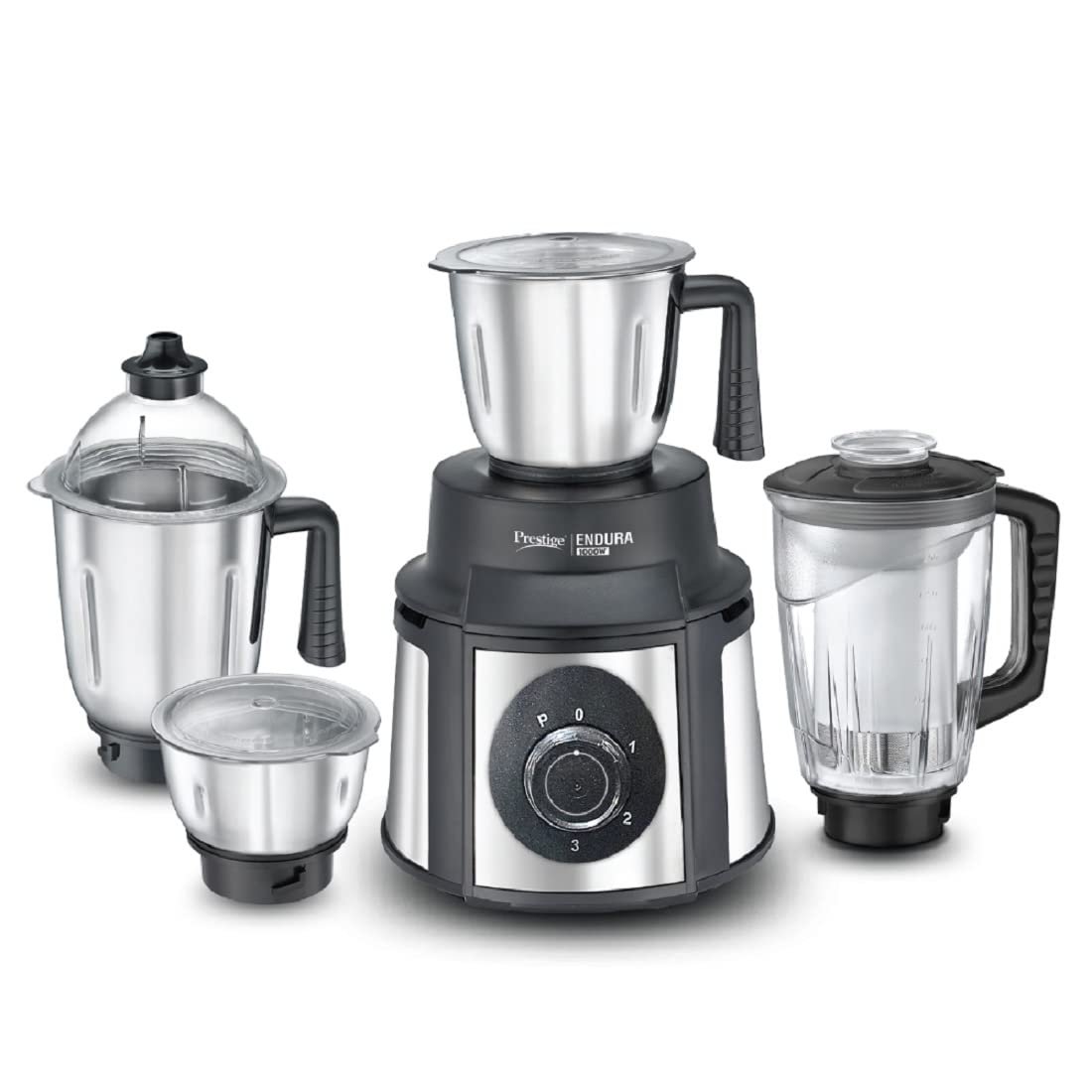 Prestige Endura 1000W Mixer Grinder with Ball Bearing Technology(Stainless Steel 4 Jars, Black & Silver)