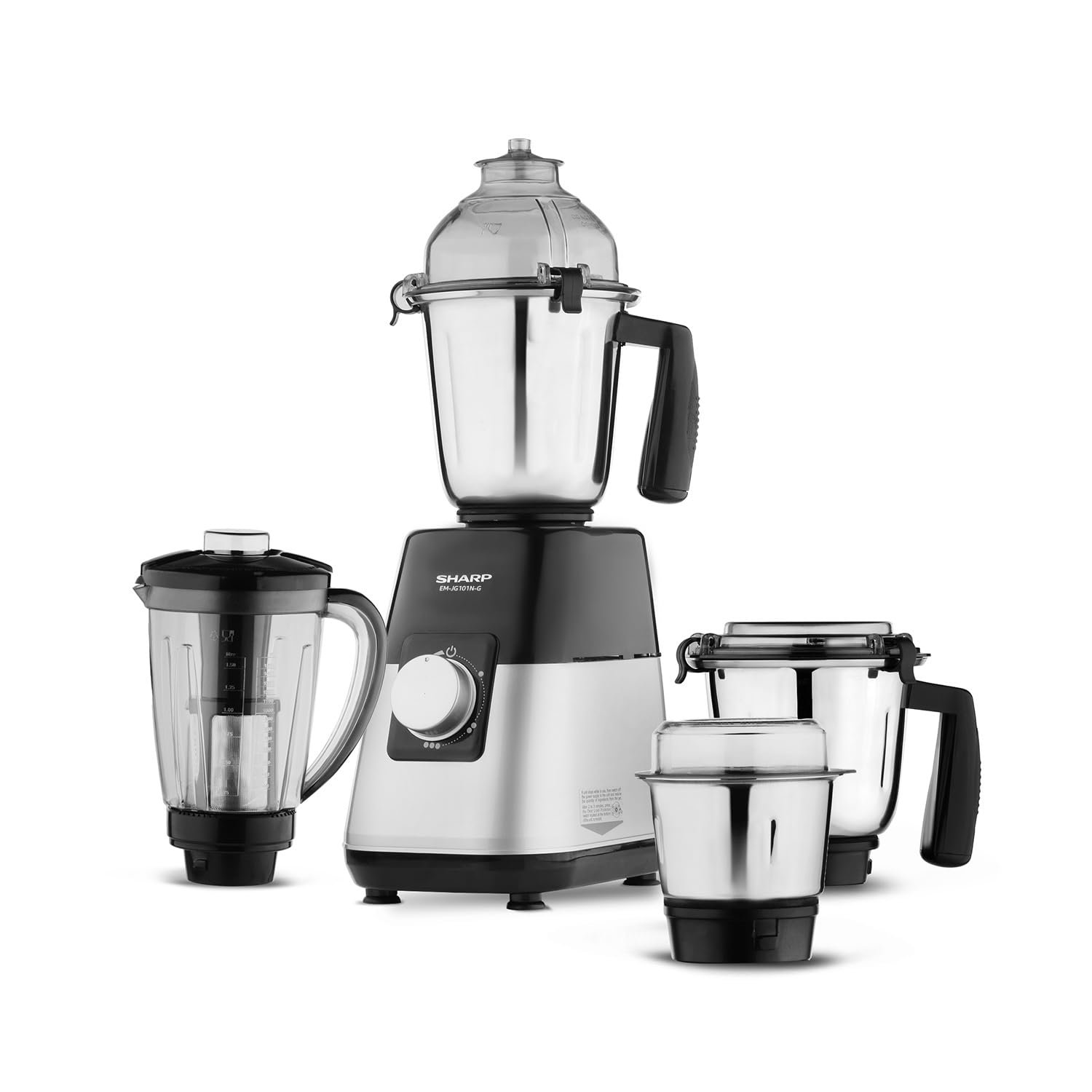 SHARP Juicer Mixer Grinder 750W Powerful Copper Motor I 3 speed + Pulse I 4-Jar I Auto cut-off I Leakproof and Airtight Lid I Stainless Steel Blade I 2024 Model I JAPAN Quality I EM-JG71N-G I Silver