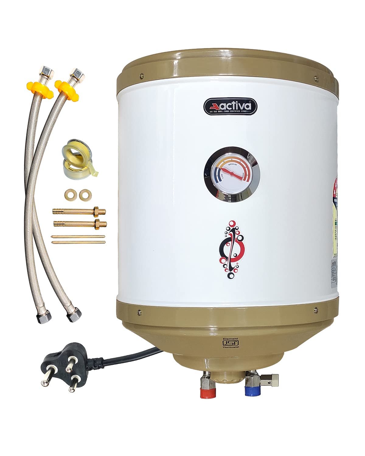 ACTIVA 25Ltr Storage (.85 mm) 5 Star 2 Kva Asb Top Bottom Temperature Meter Anti Rust Coated Body with 304 Less Tank Geyser with adjustable outer thermostat 3 Years Warranty, Wall Mounting