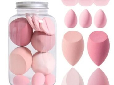 10Pcs Makeup Sponges Set With Storage Jar,Including 4 Blenders, 3 Mini Beauty Blenders, Makeup Sponge Set Blender With 3 Finger Puff Flowless For Liquid Cream and Powder Easy to use Latex Free