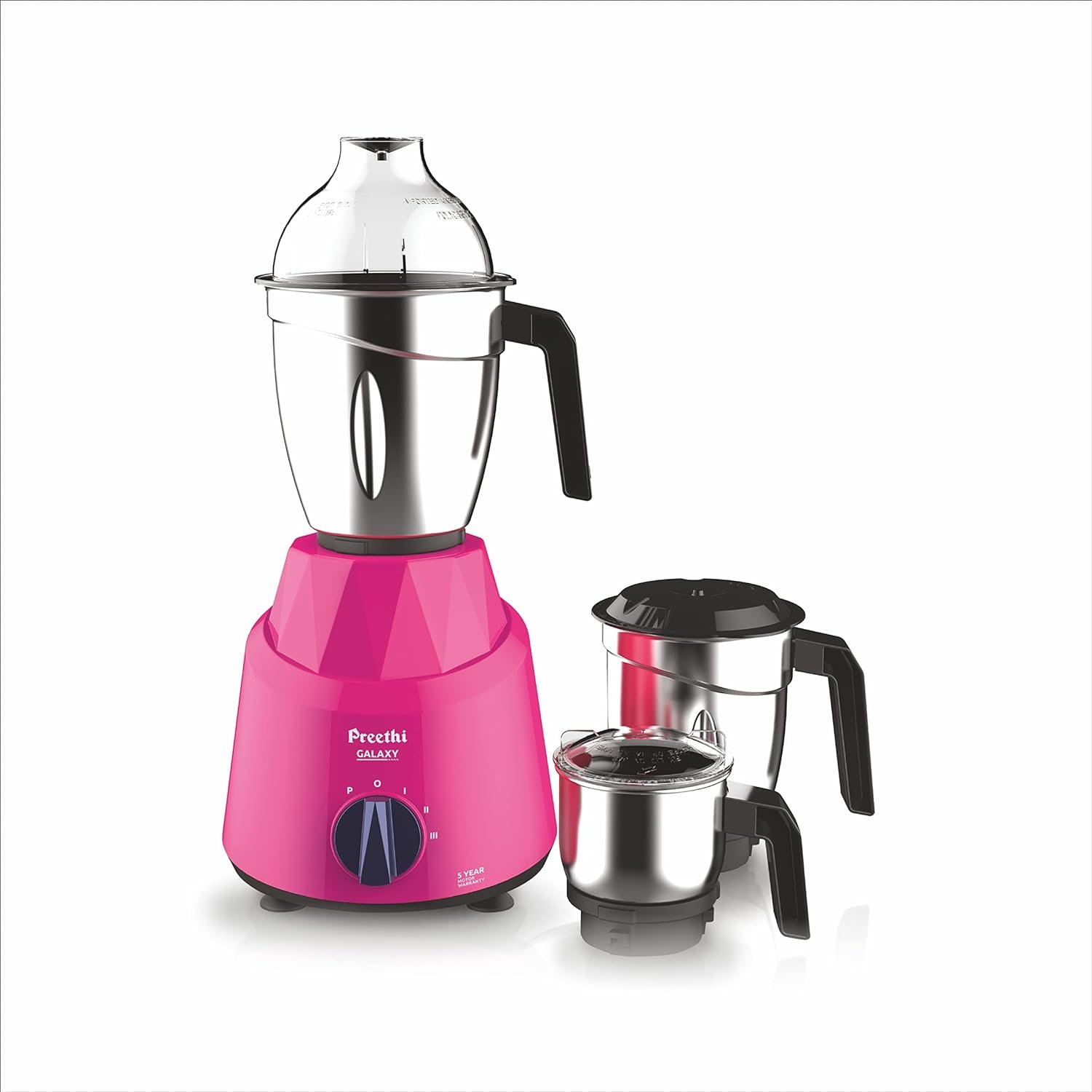 Preethi Galaxy MG225 Mixer Grinder, 750 watt, Pink, 3 Jars, Vega W5 Motor with 5yr Warranty & Lifelong Free Service |Plastic