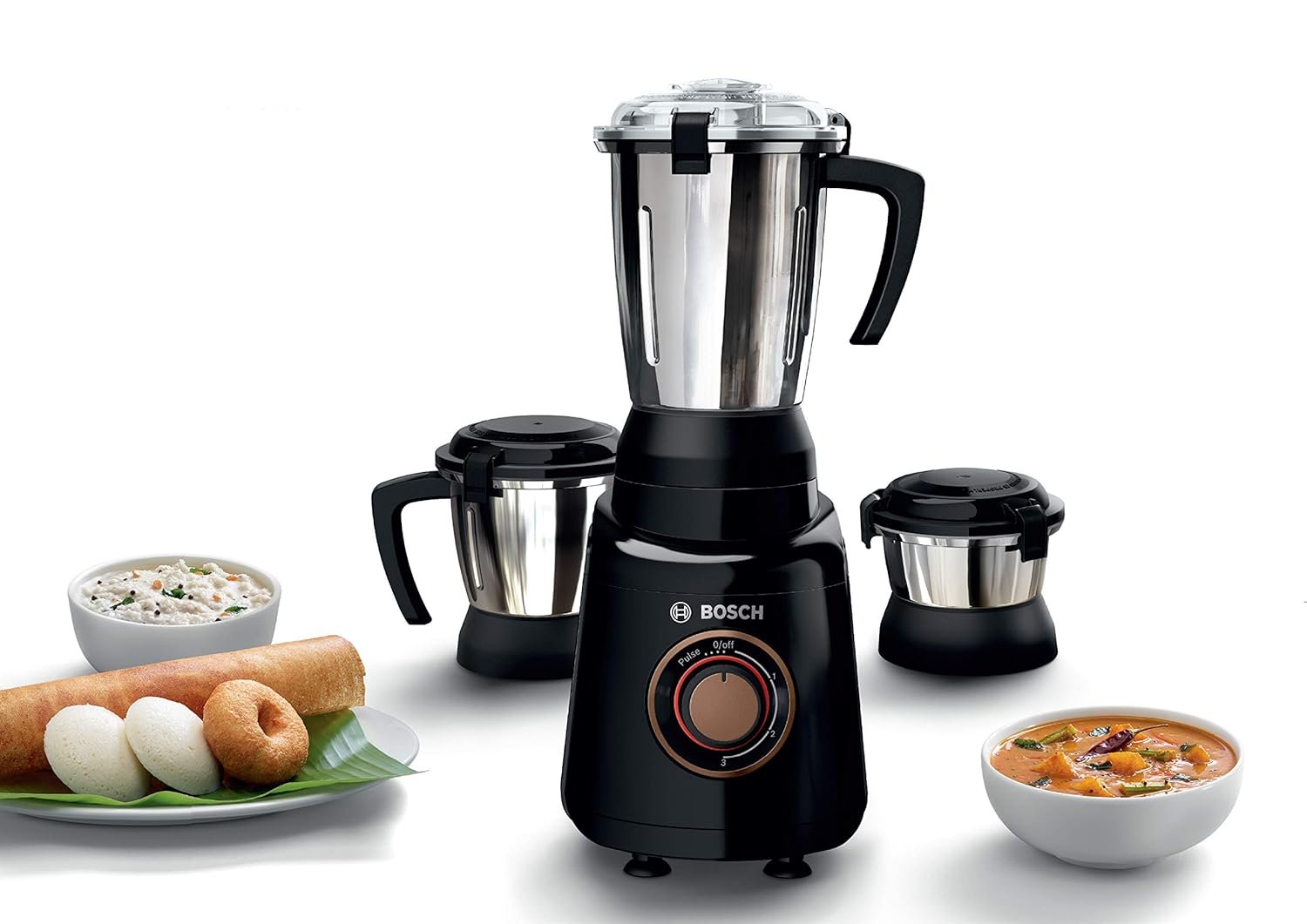 Bosch TrueMixx Bold Mixer Grinder MGM4334BIN 600 Watt, 3 Jars (Black)