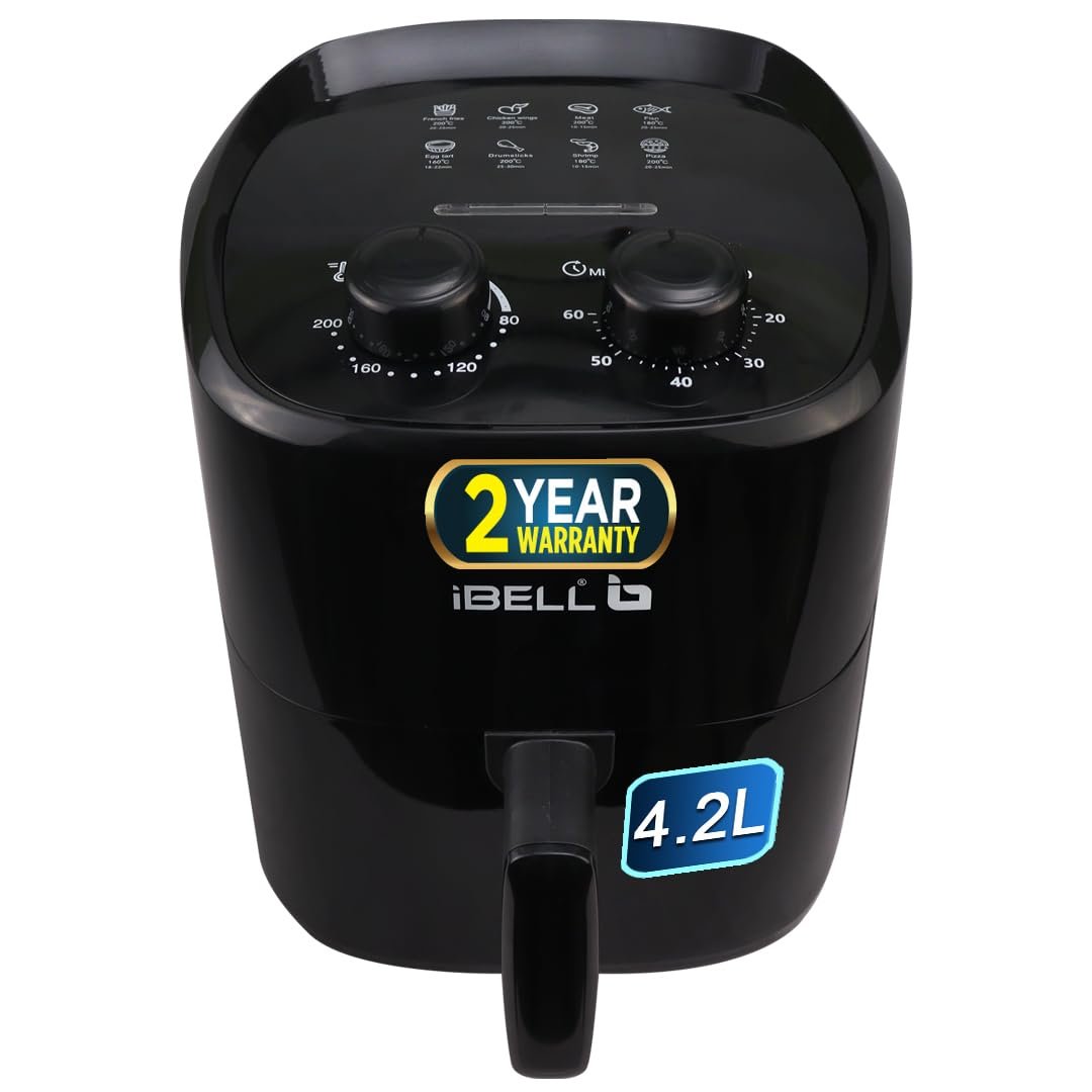 iBELL AF422M Air Fryer 4.2L, Adjustable Temperature, Multiple Cooking Options, 1500W, Elegant Design, 2 Year Warranty (Black)