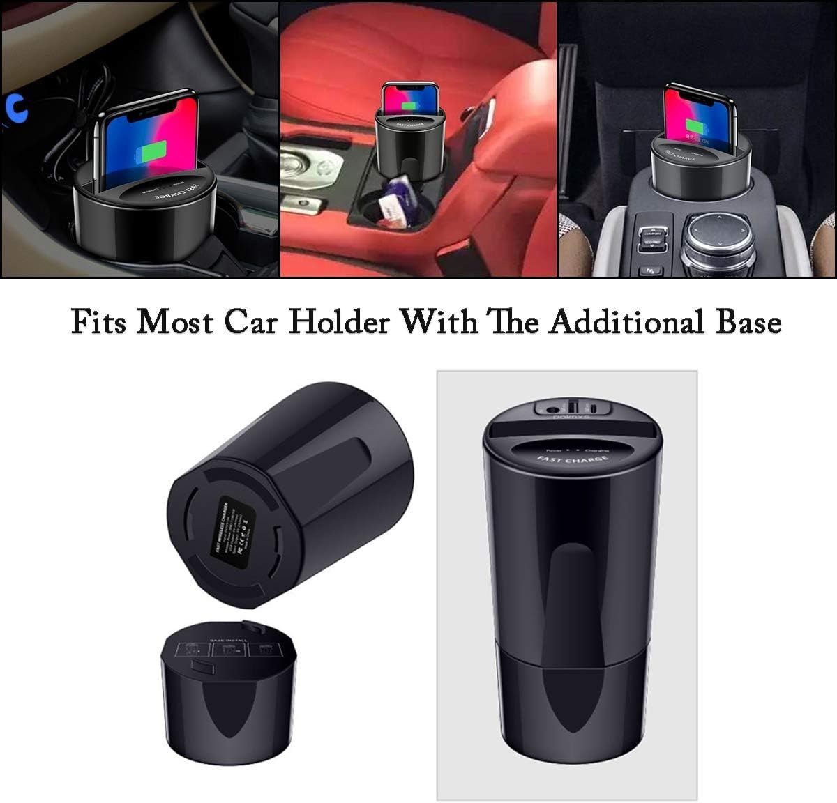 MAPPLE CREATION Morden Car Wireless Charger Cup Holder qi Wireless car Charger Wireless Charger Phone Charger Fast Wireless Charging pad Stand 10W/7.5W/5w Wireless Charger car Accessories