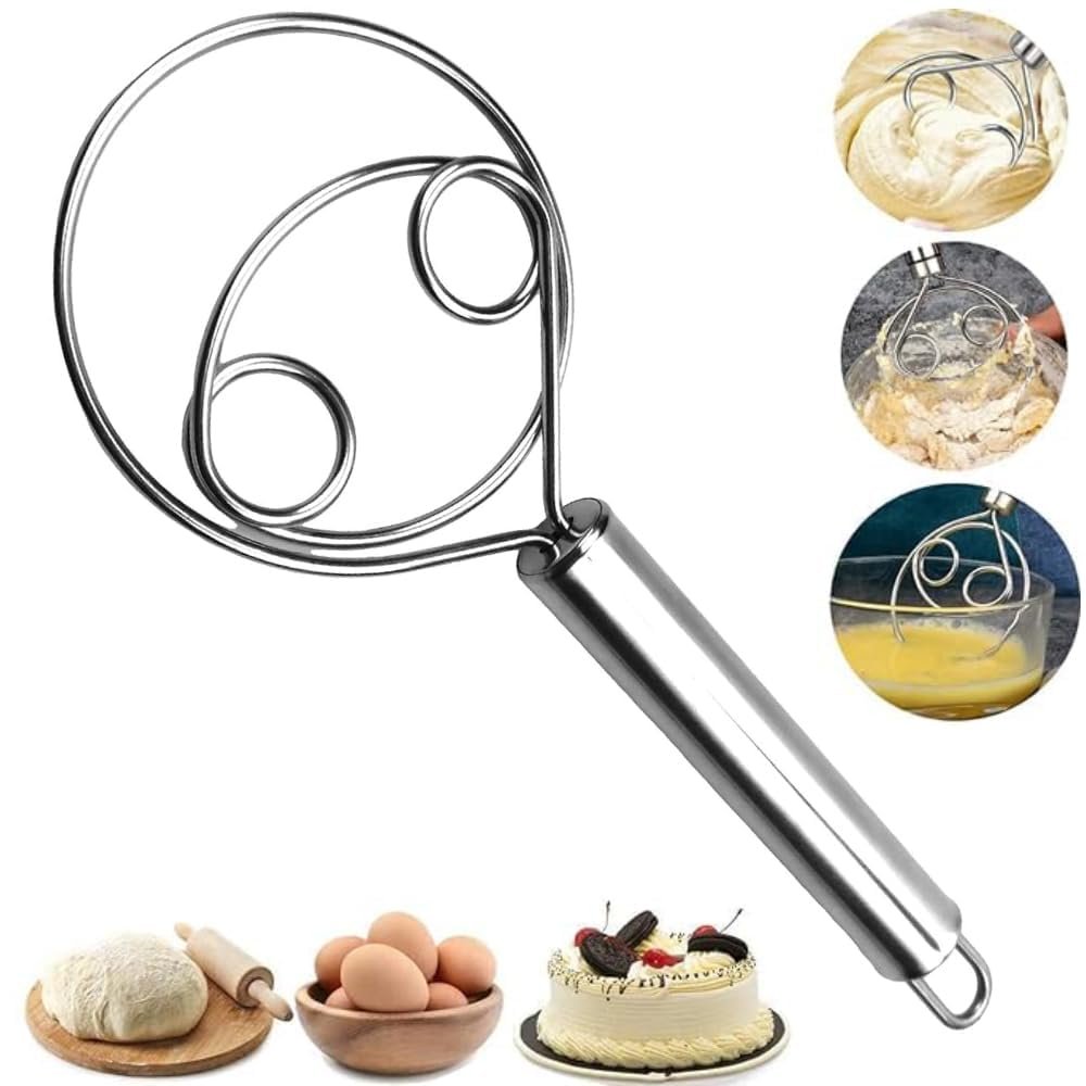 Simplyhut Dough Atta Maker -Multifunctional Stainless Steel Dough Mixer Dutch Mixing Stick, Egg Beater for Baking, Roti Atta Blender Manual Flour Mixer with Hanging Hole for Kitchen Used