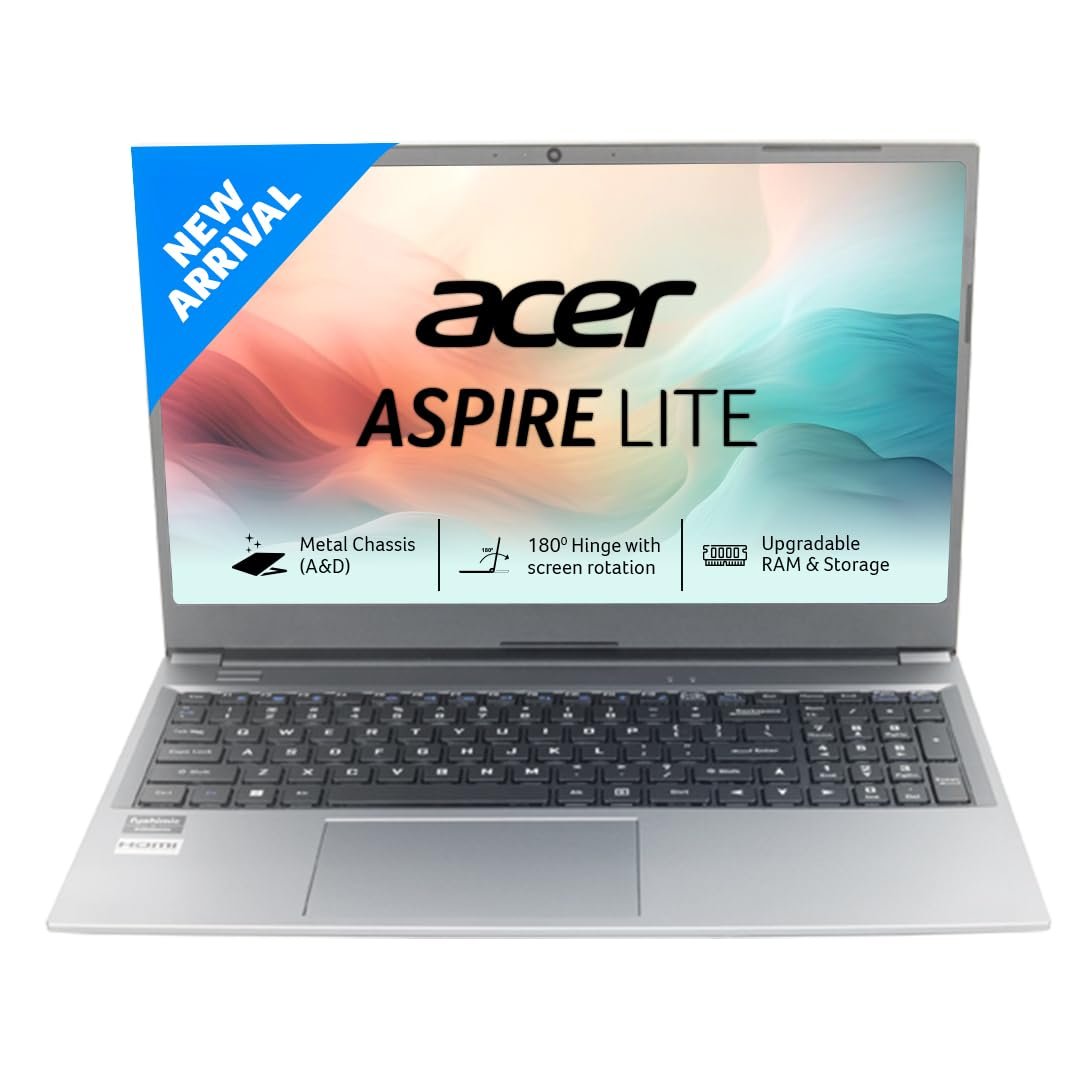 Acer Aspire Lite 13th Gen Intel Core i3-1305U Thin and Light Premium Laptop (Windows 11 Home/8 GB RAM/512GB SSD/36 WHR) AL15-53 with 39.62cm (15.6″) Full HD Display, Metal Body, Steel Gray, 1.59 KG