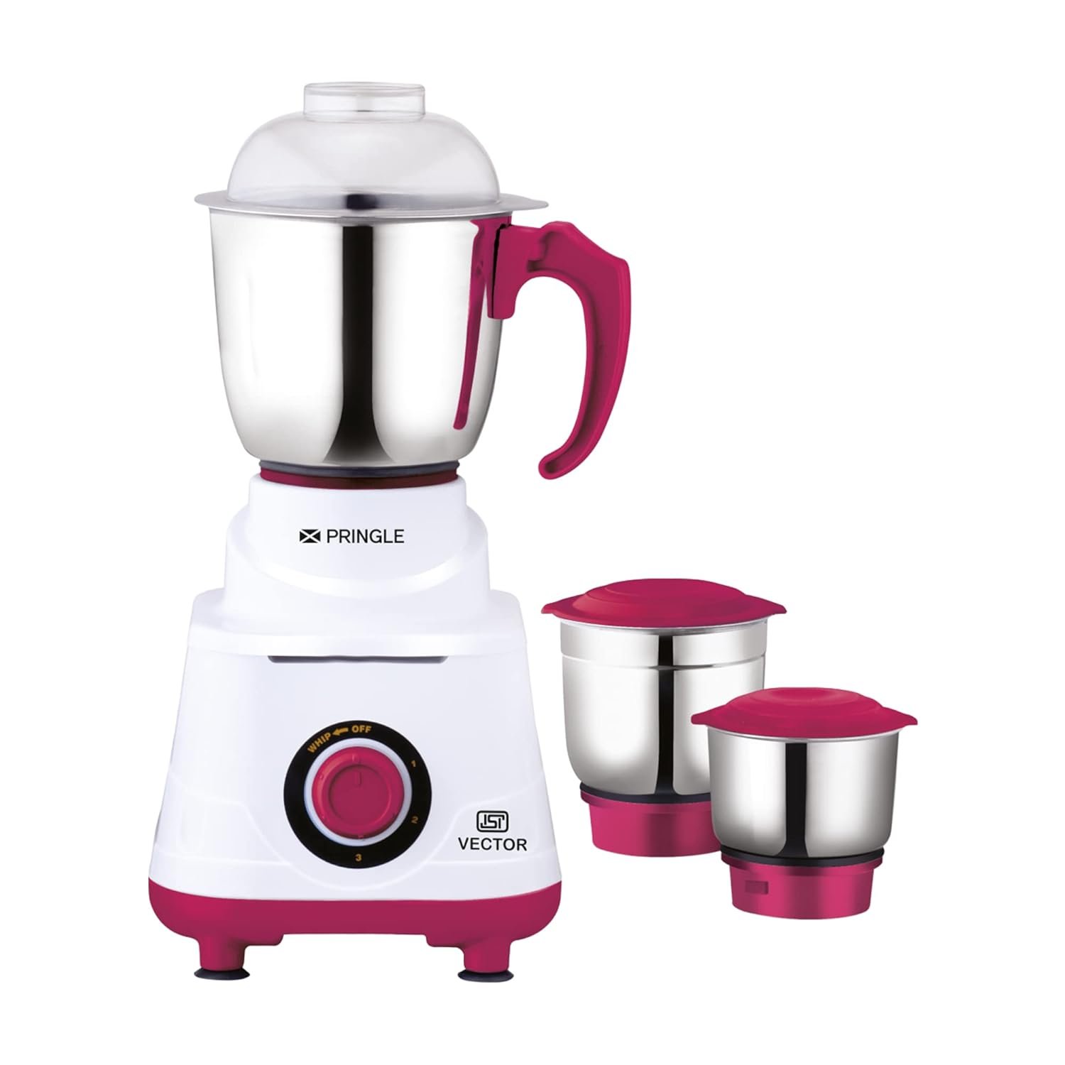 Pringle Vectoplus 3 Jar Mixer Grinder| 500W Powerful Motor | [ISI] Certified | 304 Grade SS Blade| 3 SS Jars Liquidizing Jar (1 Litres) Chutney Jar (0.7 and 0.4 Litres)3 Speed Options