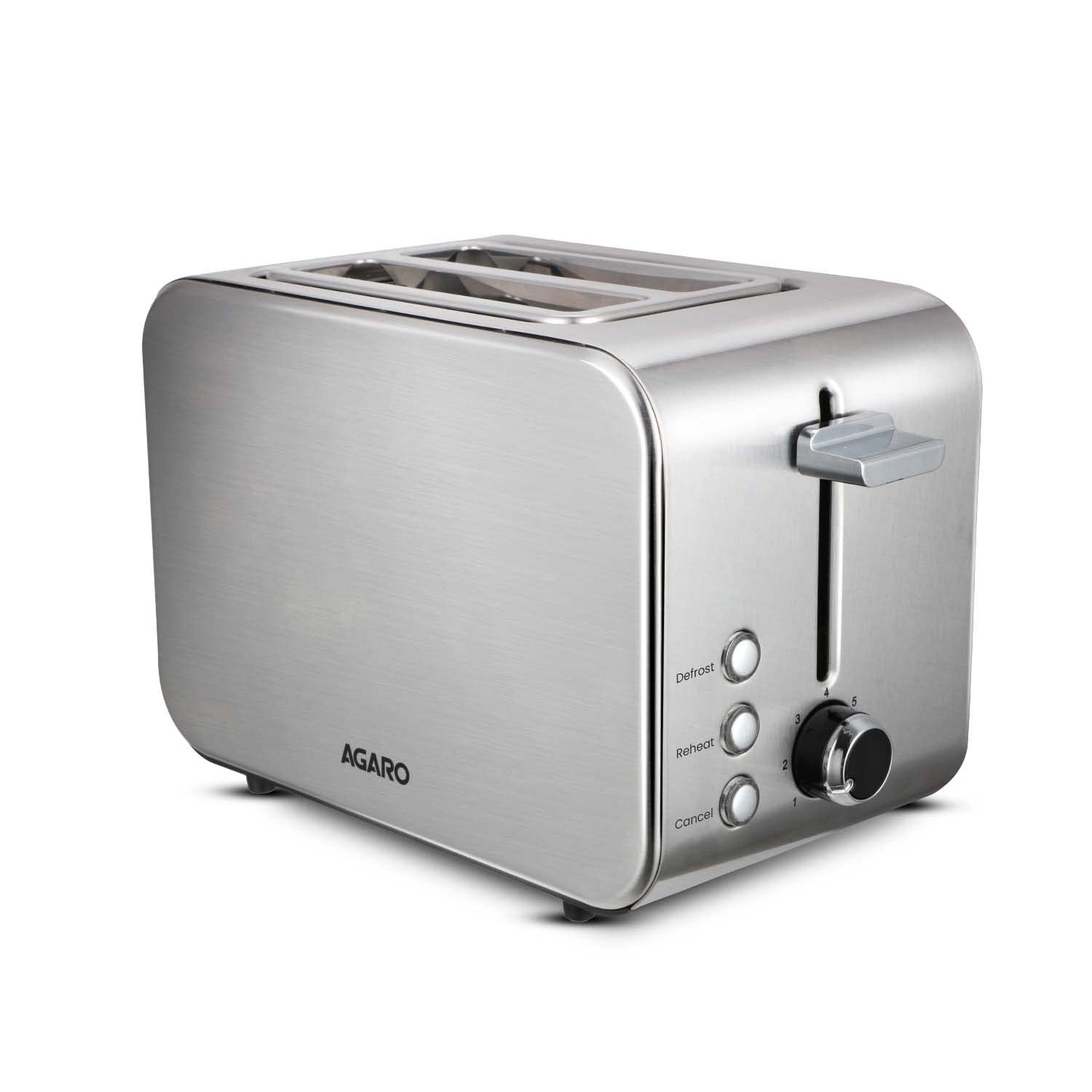 AGARO GRAND 2 Slice Stainless Steel Pop Up Toaster, With Cancel, Reheat And Defrost Functions, Variable Heat Settings, Removable Crumb Tray,Bread Breakfast, 850 Watts