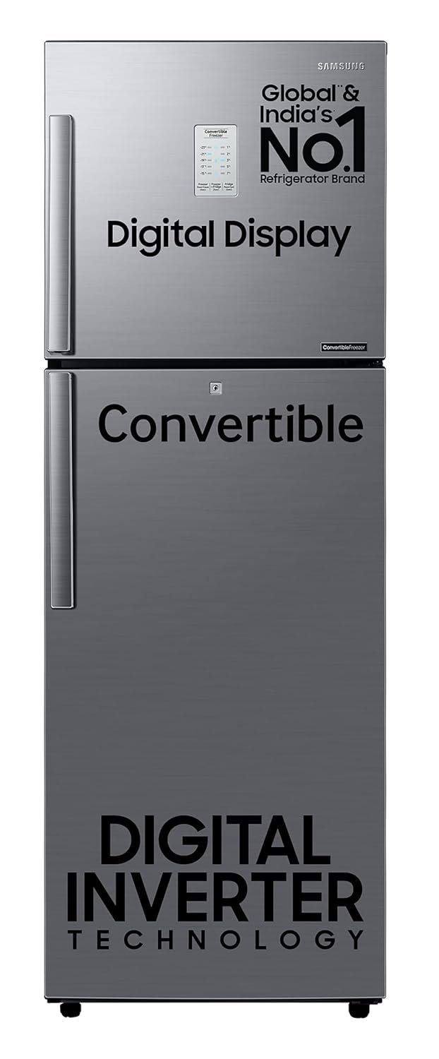 Samsung 236 L, 2 Star, Convertible, Digital Inverter with Display Frost Free Double Door Refrigerator (RT28C3922S9/HL, Silver, Refined Inox, 2024 Model)